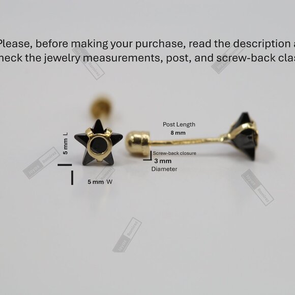 14K Solid Gold Star Stud Earrings • Black Cubic Zirconia Design • Modern Jewelry - Picture 8 of 8